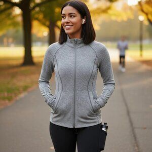 Athleta All In Motion women 3XL gray fullzip thumb hole jacket athletic gorpcore